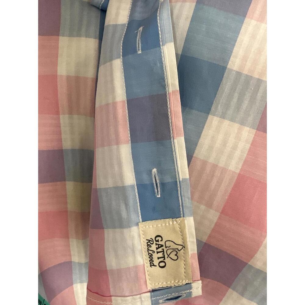 Upcycled Vineyard Vines Pastel Pink and Blue Plaid Button-Up with Ruffled Collar - Picture 8 of 8